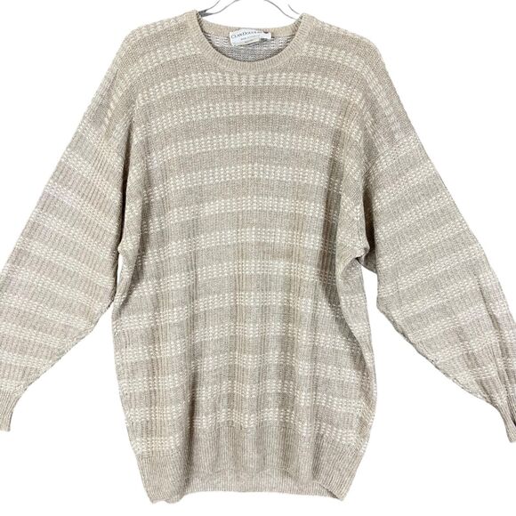 CLAN DOUGLAS Scotland Mens L Sweater Linen Silk Pullover Cream Beige Lightweight - Picture 1 of 10